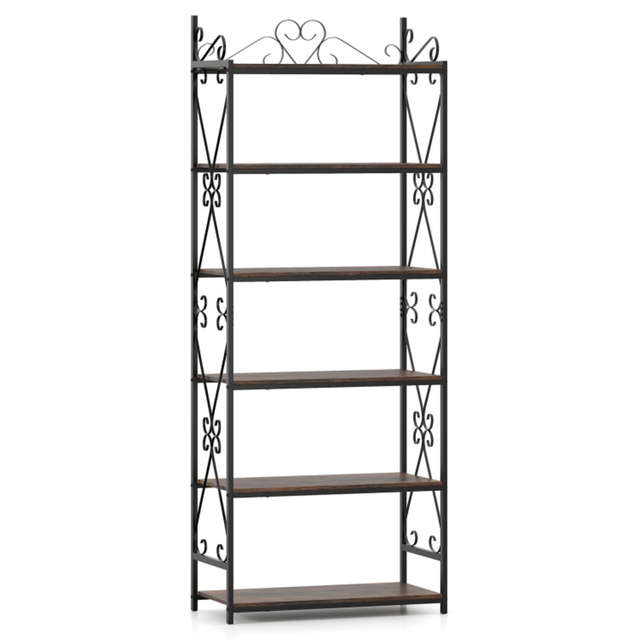 6-Tier Industrial Bookshelf Bookcase with Metal Frame and Anti-Tip Kits